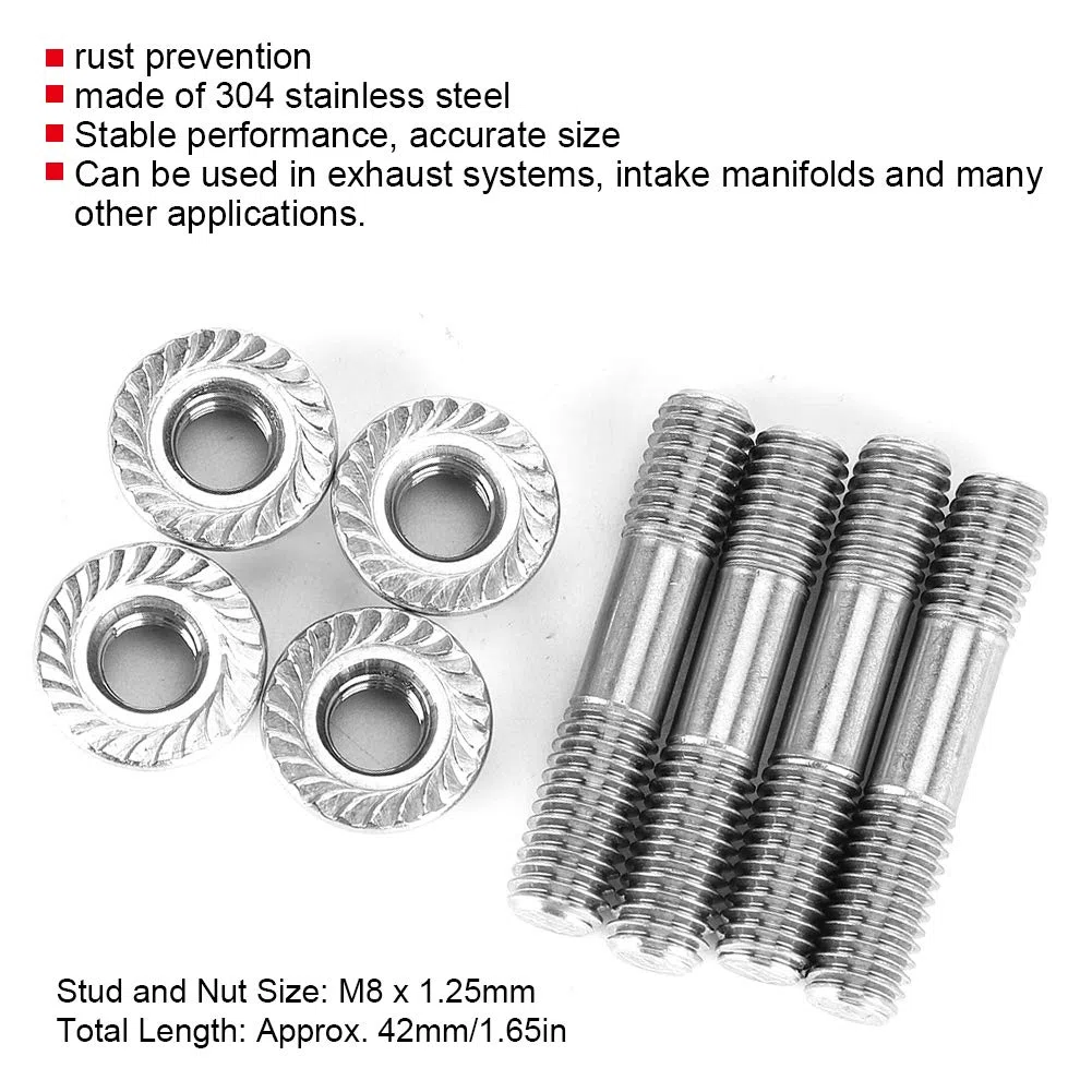 Tuerca de espárrago del sistema de escape, Yctze Universal 4pcs Kit de espárragos de cabeza M8x1.25 42mm/1.65in T25 T28 m8 1.25 stud acero inoxidable colectores de escape perno