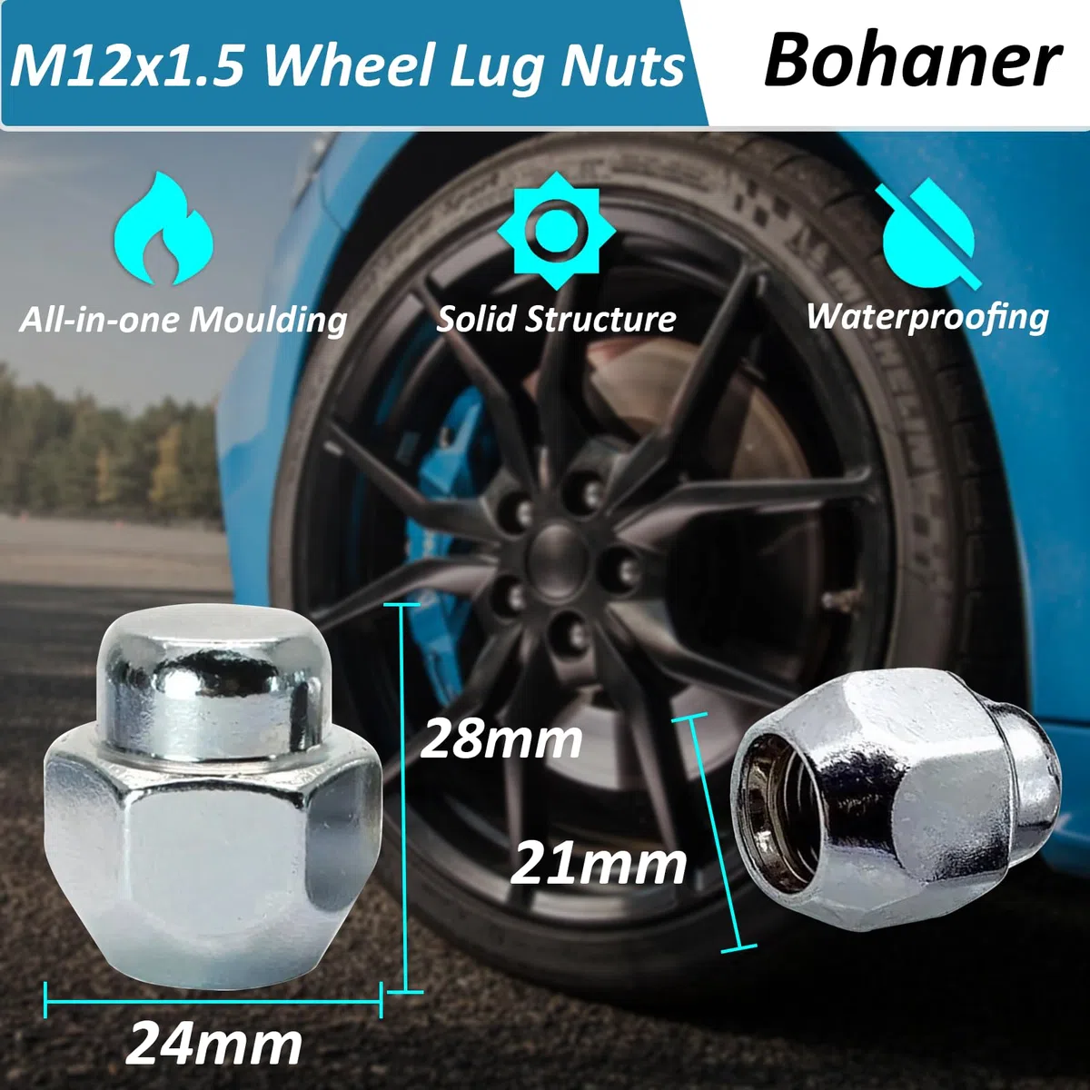 4 tuercas de rueda de aleación M12 x 1,5 cromadas de 21 mm, tuercas hexagonales de acero al carbono, color plateado 40224-V5510 para Infiniti ESQ Ni-ss/an Teana Tiida Yida