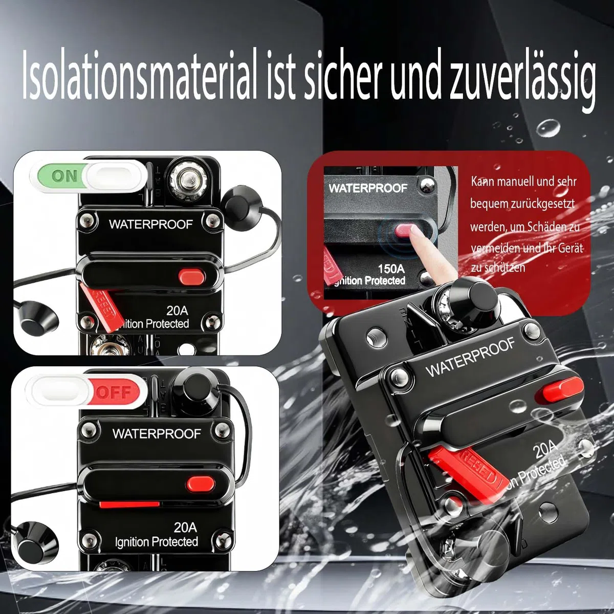 Disyuntor de 20 A con reinicio manual, portafusibles de 20 amperios, 12 V-48 V CC, protección para autocaravanas, caravanas, remolques y scooters.