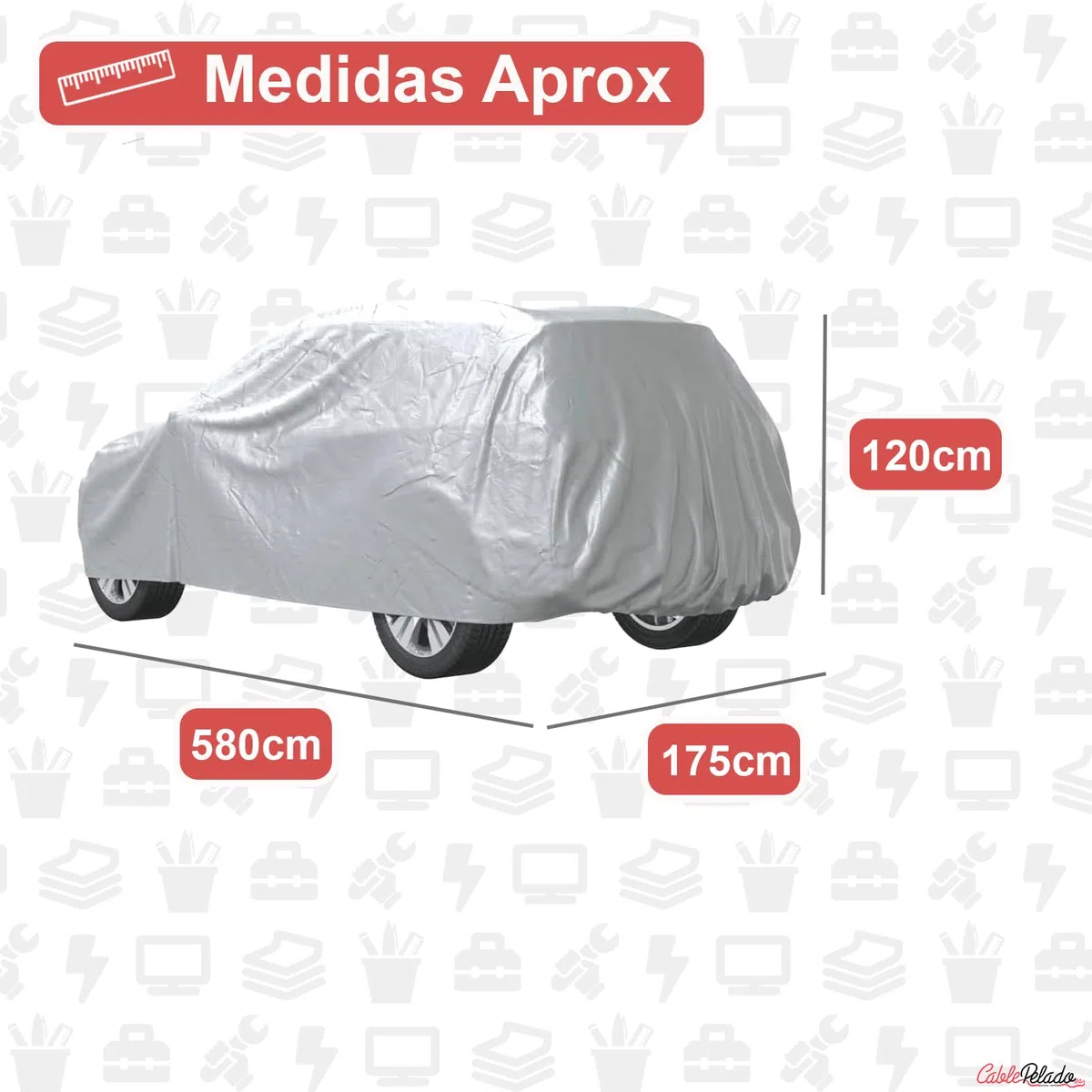CABLEPELADO - Funda Ligera para Coche Talla XXL (580x175x120 cm) | Cubierta Impermeable Anti-UV y Antipolvo | Polietileno 210D para Garaje y Uso Polivalente