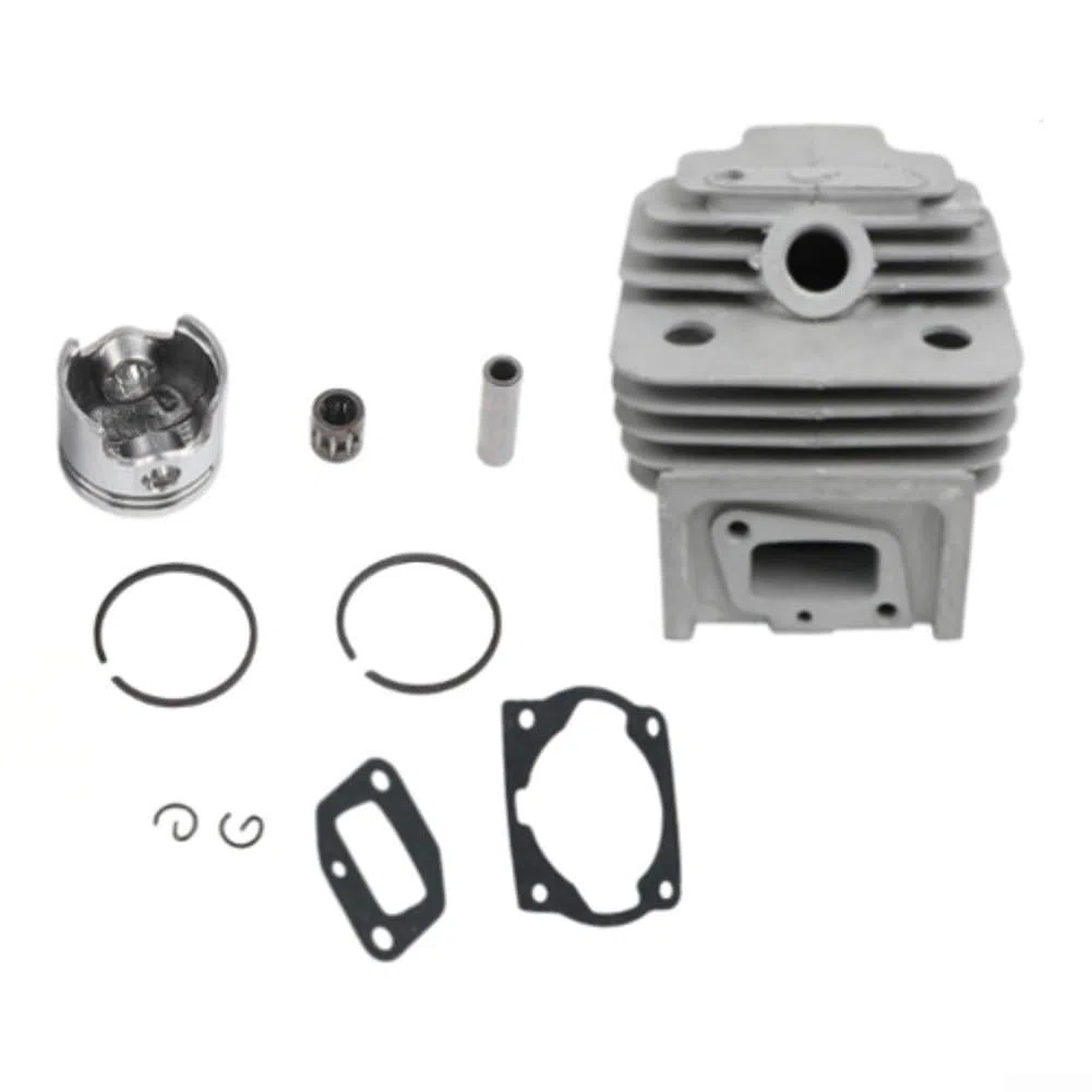 Cilindro de metal de 44 mm y kit de repuesto de pistón para motores de desbrozadora 52CC 44-5 con refuerzo integrado (A)