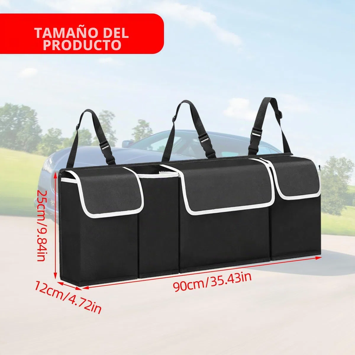 Organizador De Maletero De Coche Para El Asiento Trasero Del Coche Bolsa De Almacenamiento Para El Maletero Del Coche Bolsa De Almacenamiento Con Velcro Para Maletero, Plegable, Impermeable