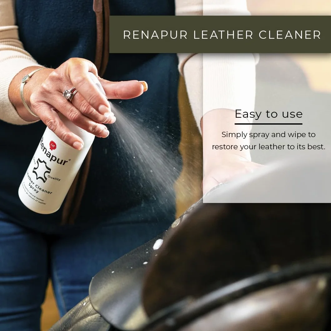 Renapur Spray Limpiador Natural de Cuero 250 ml Fórmula de Limpieza Profunda para Sofás Interiores de Coche Calzado Ropa y Sillas de Montar - La presentación Puede Variar