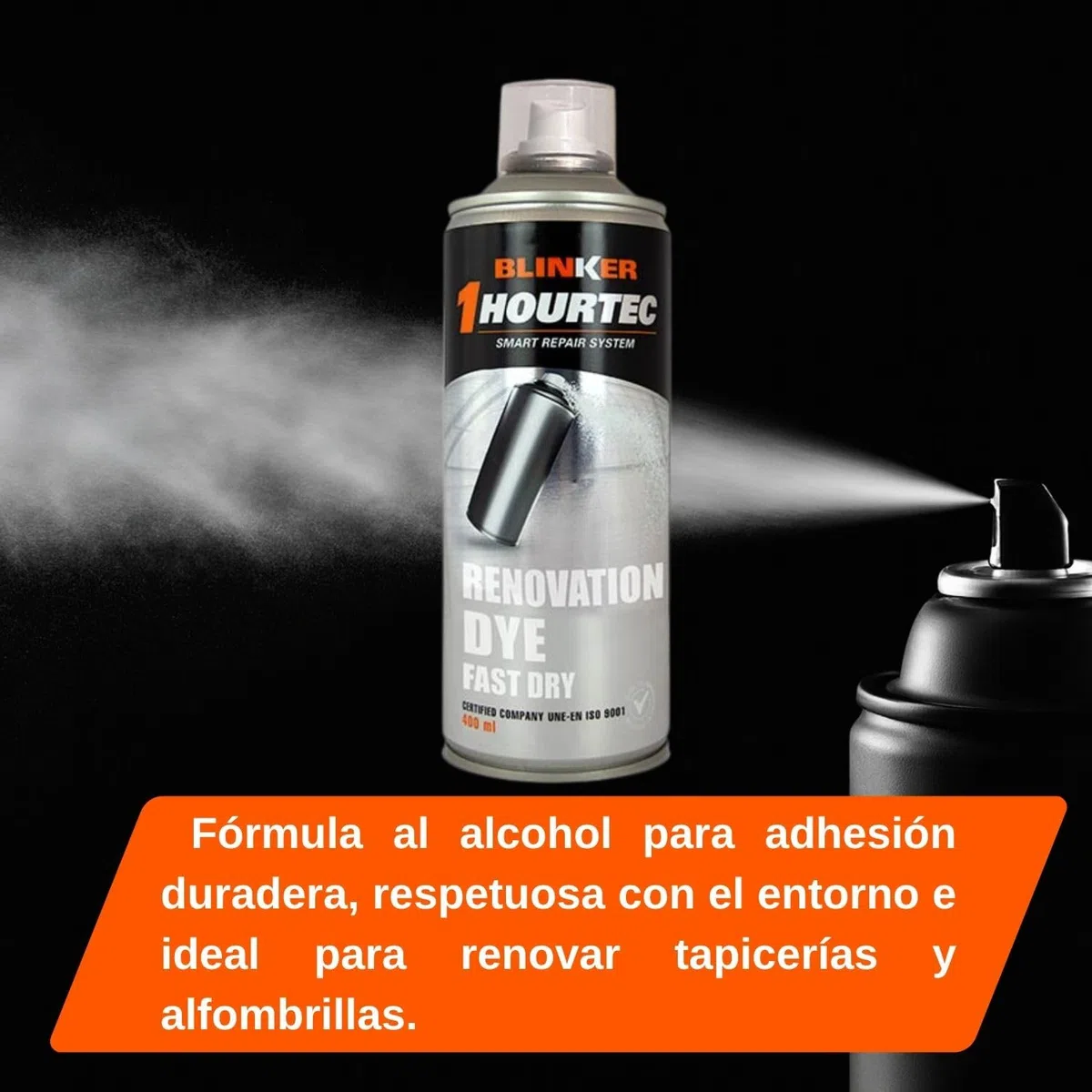 Blinker - Pintura Spray para Textiles - Tinte Colorante Restaura y Revitaliza Alfombrillas Tapizado Textil Moquetas - Adhesión Duradera Secado Rápido - Color Negro - 400ml