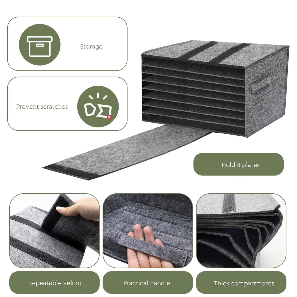 2 soportes para platos de autocaravana, soporte para tazas, de fieltro, para camping, autocaravana y cocina, con capacidad para 8 platos y 6 tazas