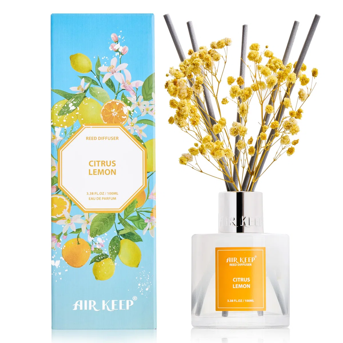 Airkeep Difusor de Aromas Citrus Lemon, Ambientador Hogar con 8 Varillas Ambientador, Difusor de Fragancia