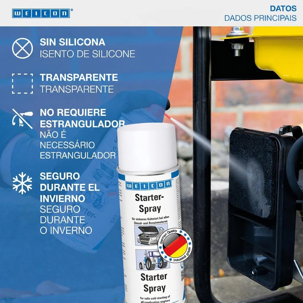 WEICON Spray de Arranque | 400 ml | Para motores diesel y de gasolina | Transparente