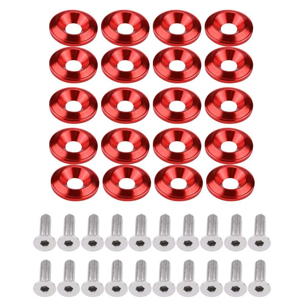 Fydun Kit de Tornillos de Aluminio, Tornillo de Arandela de Guardabarros, Kit de Arandela de Motor de Arandela Plana de Aluminio de 20 Piezas(Rojo)