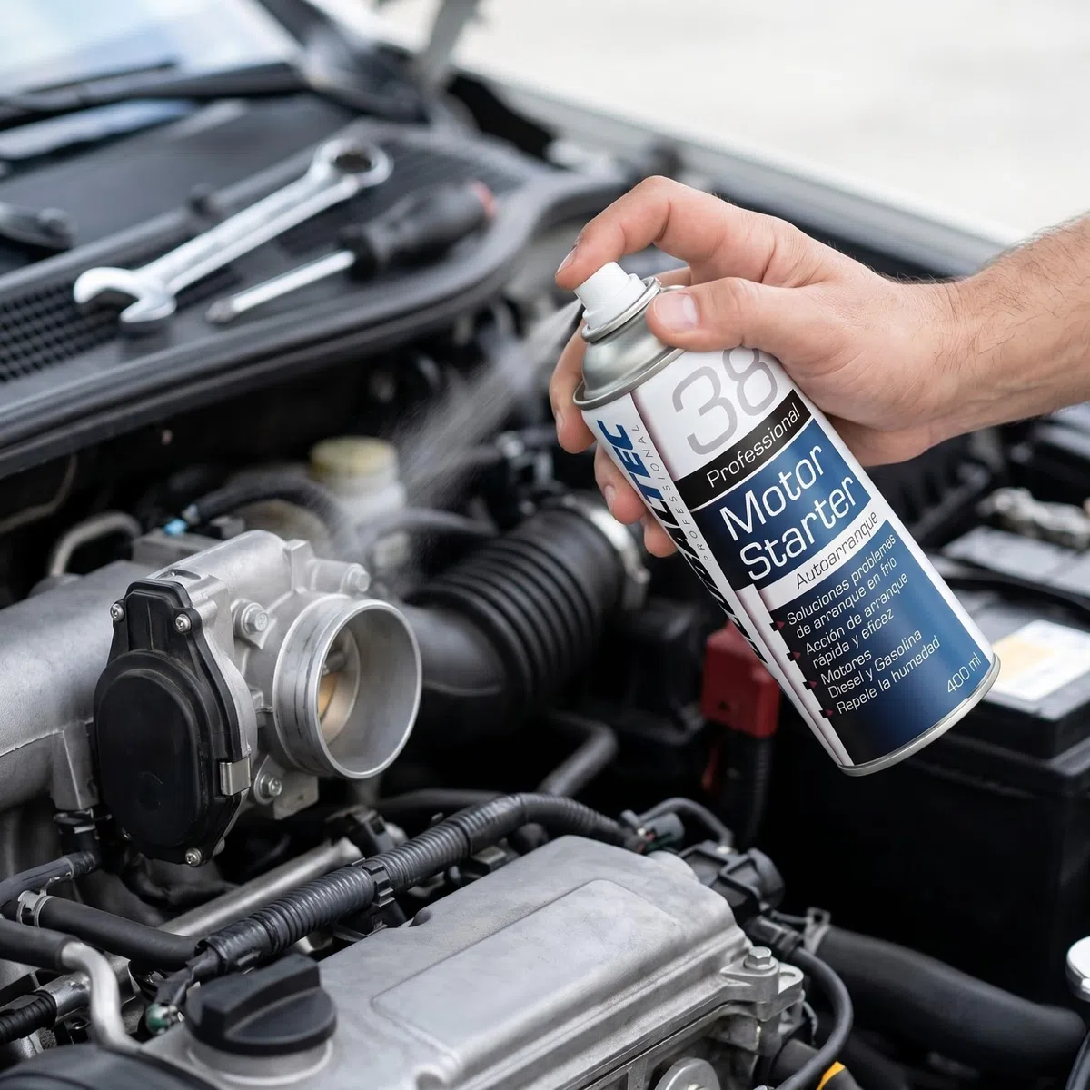 Spray Autoarranque Motor Diésel y Gasolina 400 ml | Arranque Instantáneo en Frío y Humedad | Coches, Motos, Maquinaria Agrícola y Barcos