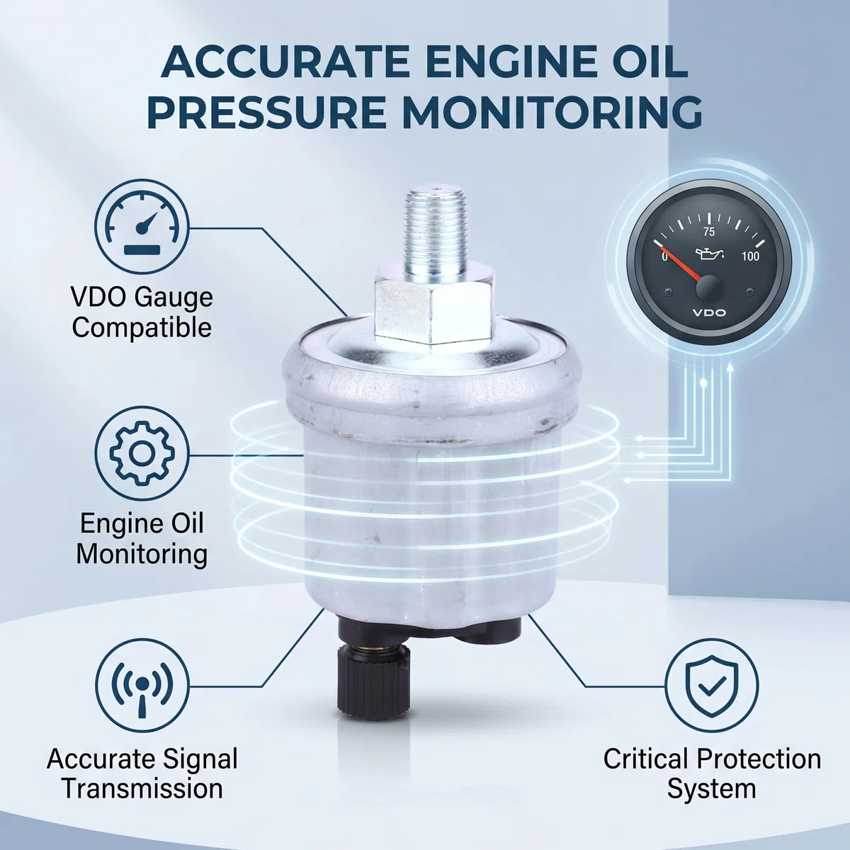 Sensor de Presión de Aceite, Sensor de Presión de Aceite de Motor de Cabezal único Compatible con Modelos VDO, Sensor de Aceite de Engranajes 1/8-27NPTF