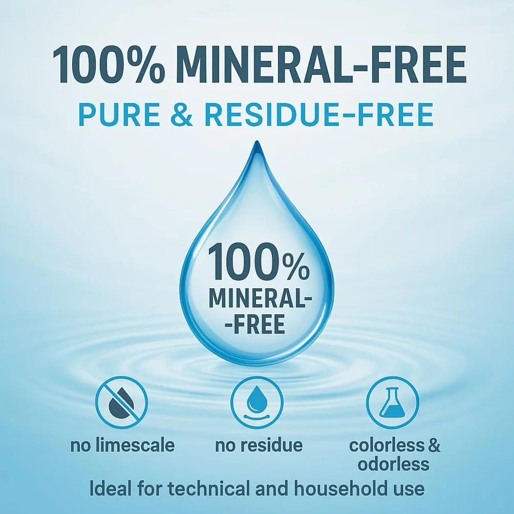 GiDeli Agua desmineralizada, 3 x 1 L, agua destilada para planchas, baterías, radiadores, humidificadores, acuarios y laboratorios, agua sin cal, inodoro, transparente