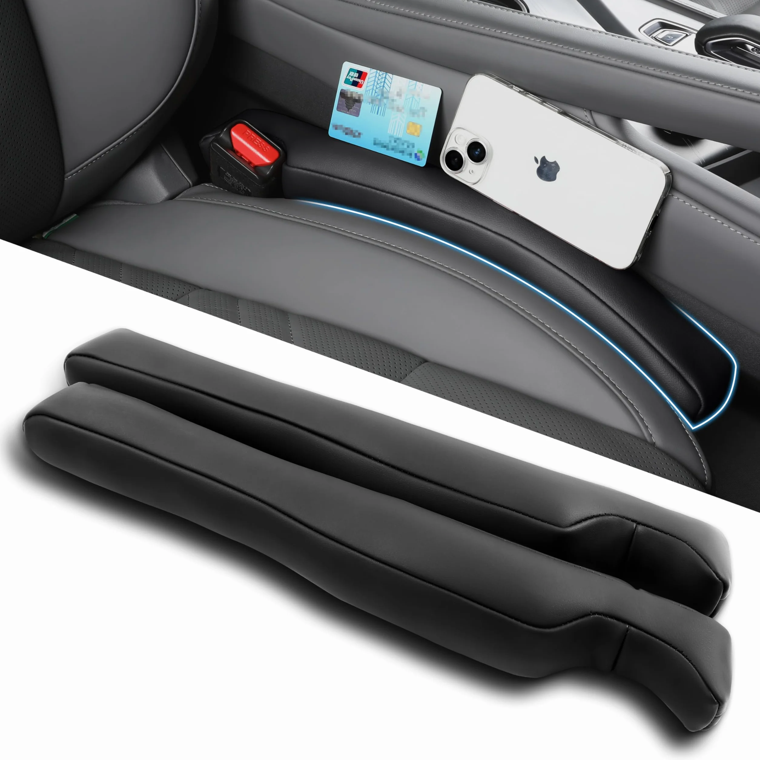 2 Piezas de Relleno de Piel sintética PU para Asientos de Coche, Almohadillas para Espacios y Ranuras, Organizador anticaída