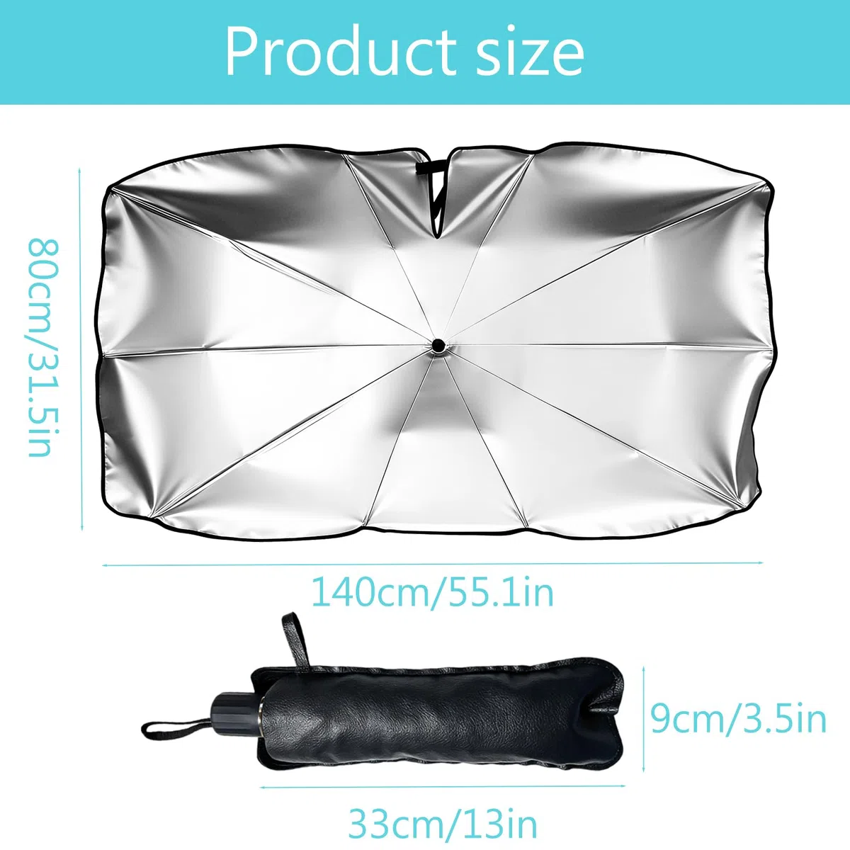 Parasol Coche Delantero 140 x 80 cm, Parasol Coche Paraguas Plegable, Parasol del Parabrisas Delantero, Auto Parasol Accesorios, Protección UV y Solar, para Mayoría de Coches SUV Camiones