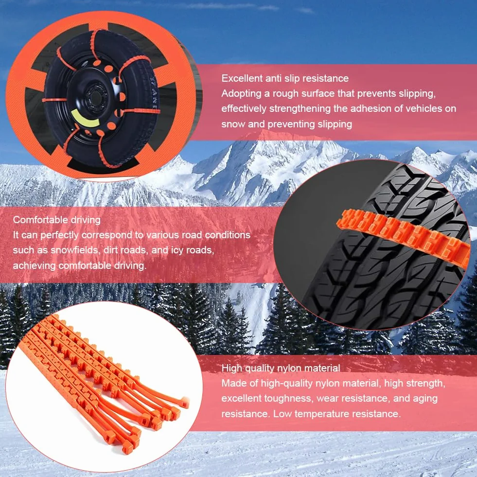 Cadena de Nieve para Coche,Cadenas Antideslizantes para Neumáticos de Nieve,Cadenas de Emergencia para Coche,Cadenas de Seguridad Ajustables,Antideslizantes,Cadenas de Seguridad,10pcs
