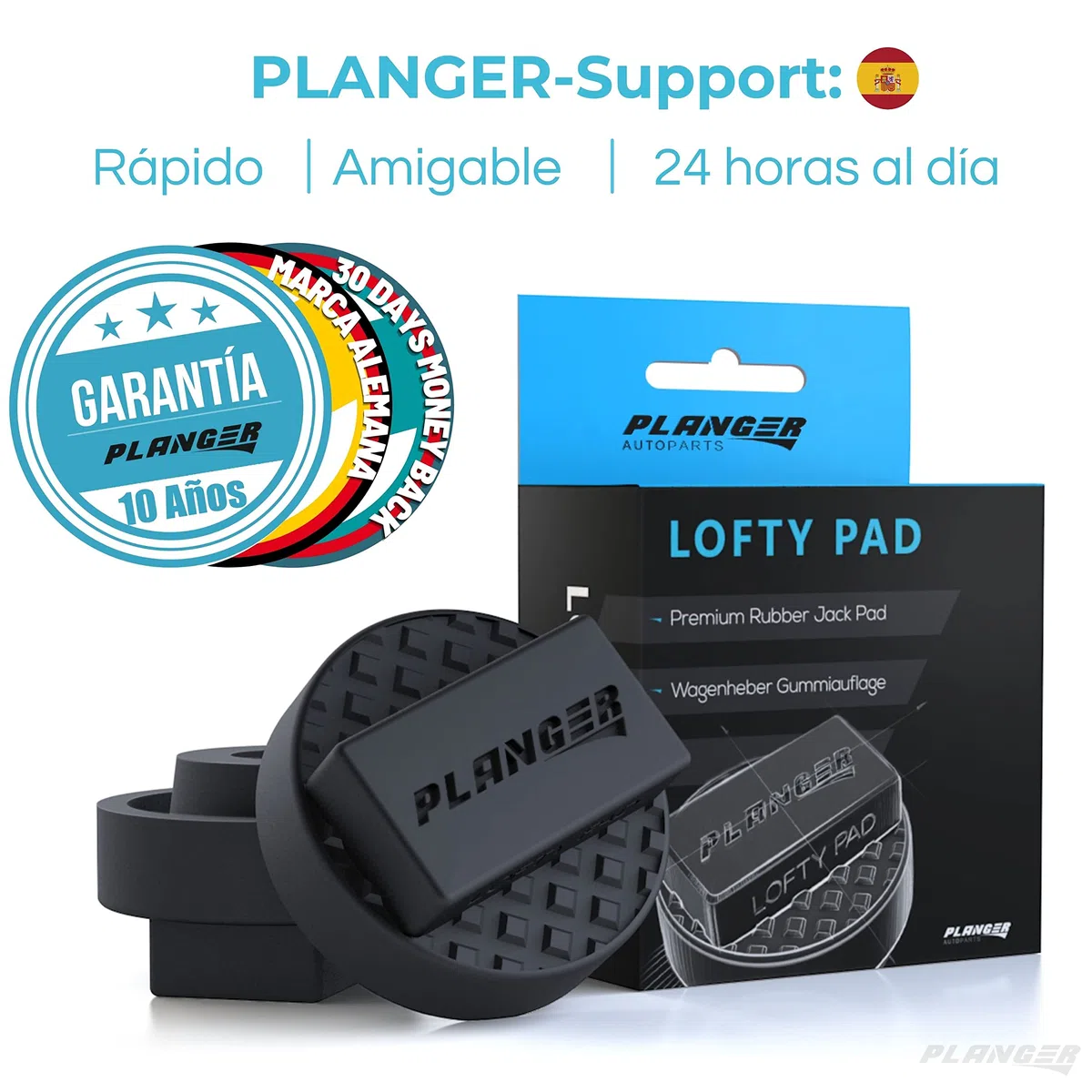 PLANGER® - Lofty Pad Flat – Bloque de Goma ranurado Universal Antideslizante para Jack Pad - Protector de Coche Anti daños en el Bastidor de Coche - Goma Altamente Resistente