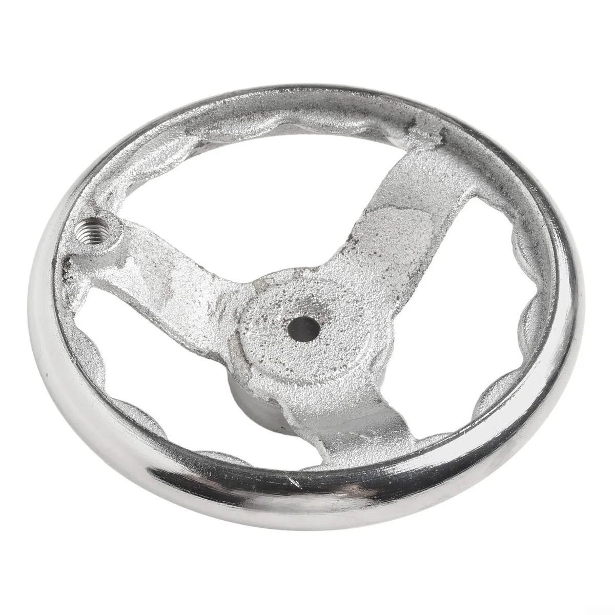Volante de acero cromado de 3 radios para máquinas industriales, material de hierro fundido con anillo interior corrugado para un mejor agarre (6 pulgadas)