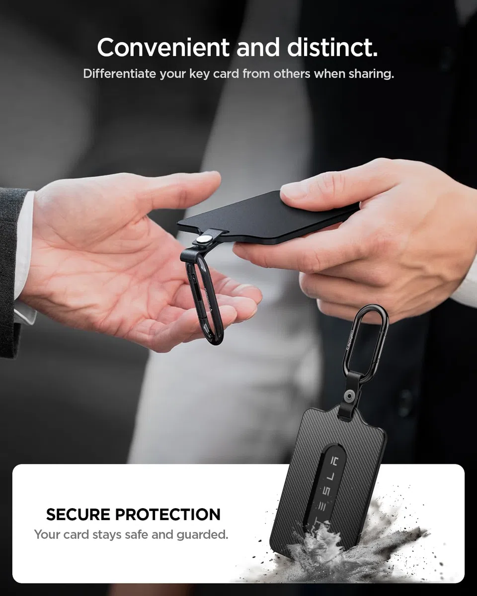 Spigen Llavero para Tesla [Pack de 1] Tarjetero Compatible con Model Y / Y Juniper (~2026), Model 3 / 3 Highland, Model S, Model X, Funda Llave para Accesorios Tesla - Edición Carbono