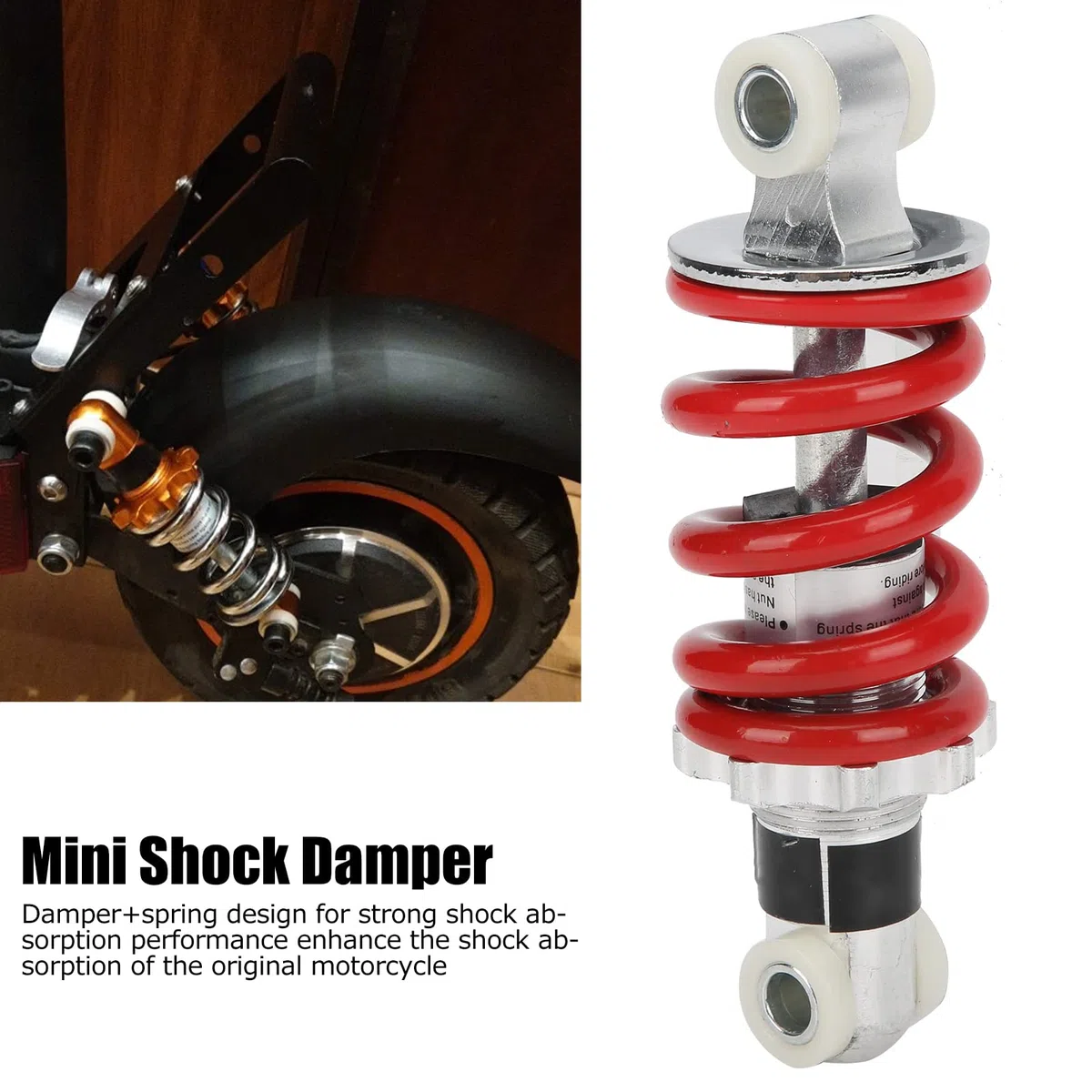 Amortiguador Trasero para Motocicleta, Amortiguador Universal Ajustable de Aire con Resorte de Acero Inoxidable 125mm 750LB/IN Aleación de Aluminio para Mini Bicicleta y Ciclomotor