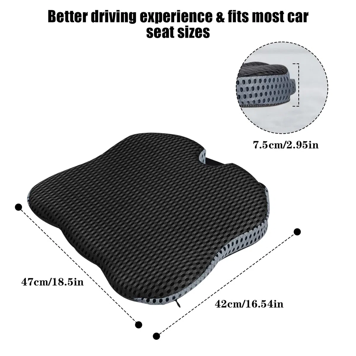 Cojin Asiento Coche, Cojines Forma Cuña Automóvil, Cojines Conductores, Espuma Viscoelástica Asiento Refuerzo, Base Antideslizante, Asiento Coche Ergonómico Sentarse, Funda Lavable (Negro)
