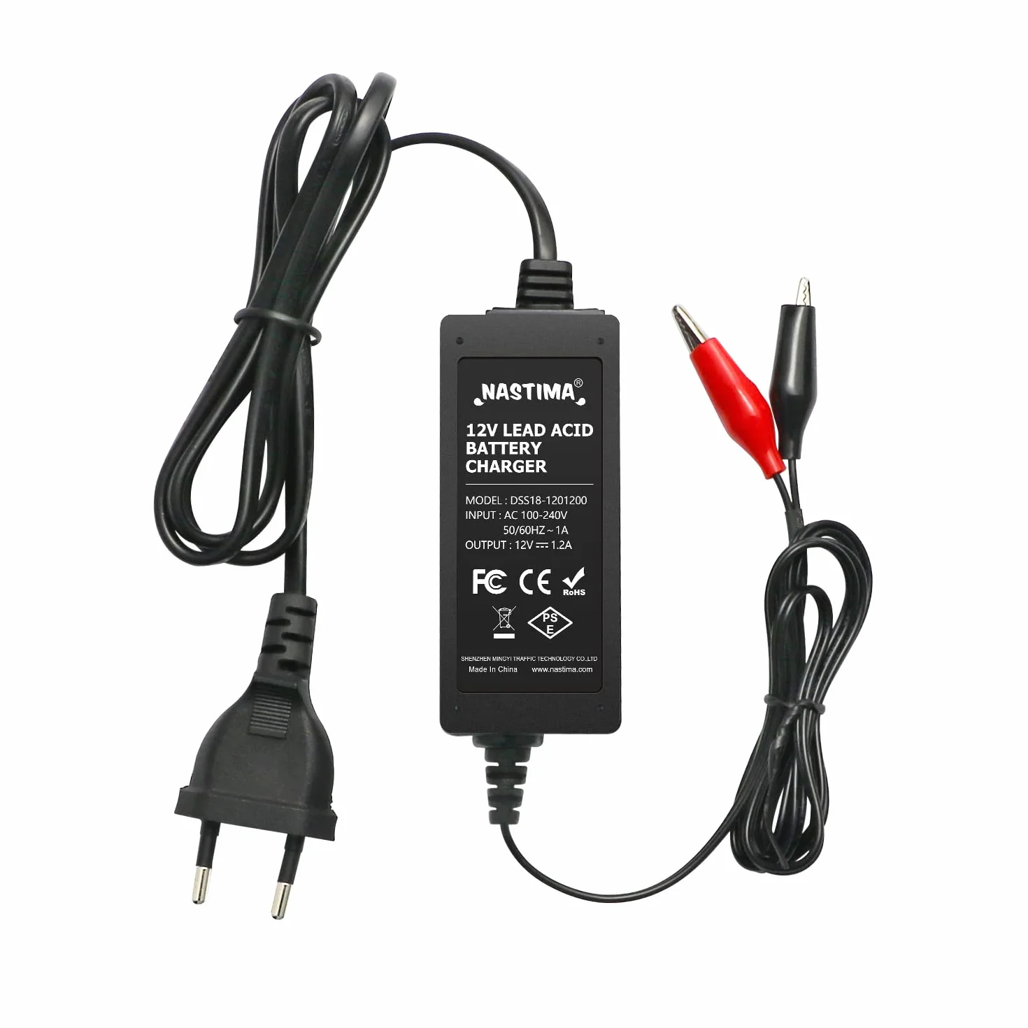 NASTIMA 12V 1200mA Cargador de Batería de Ácido de Plomo Sellado (SLA) con Protección contra Cortocircuito y Sobrecarga para Automóviles, Motocicletas, Vehículos Eléctricos con Batería de Plomo Ácido
