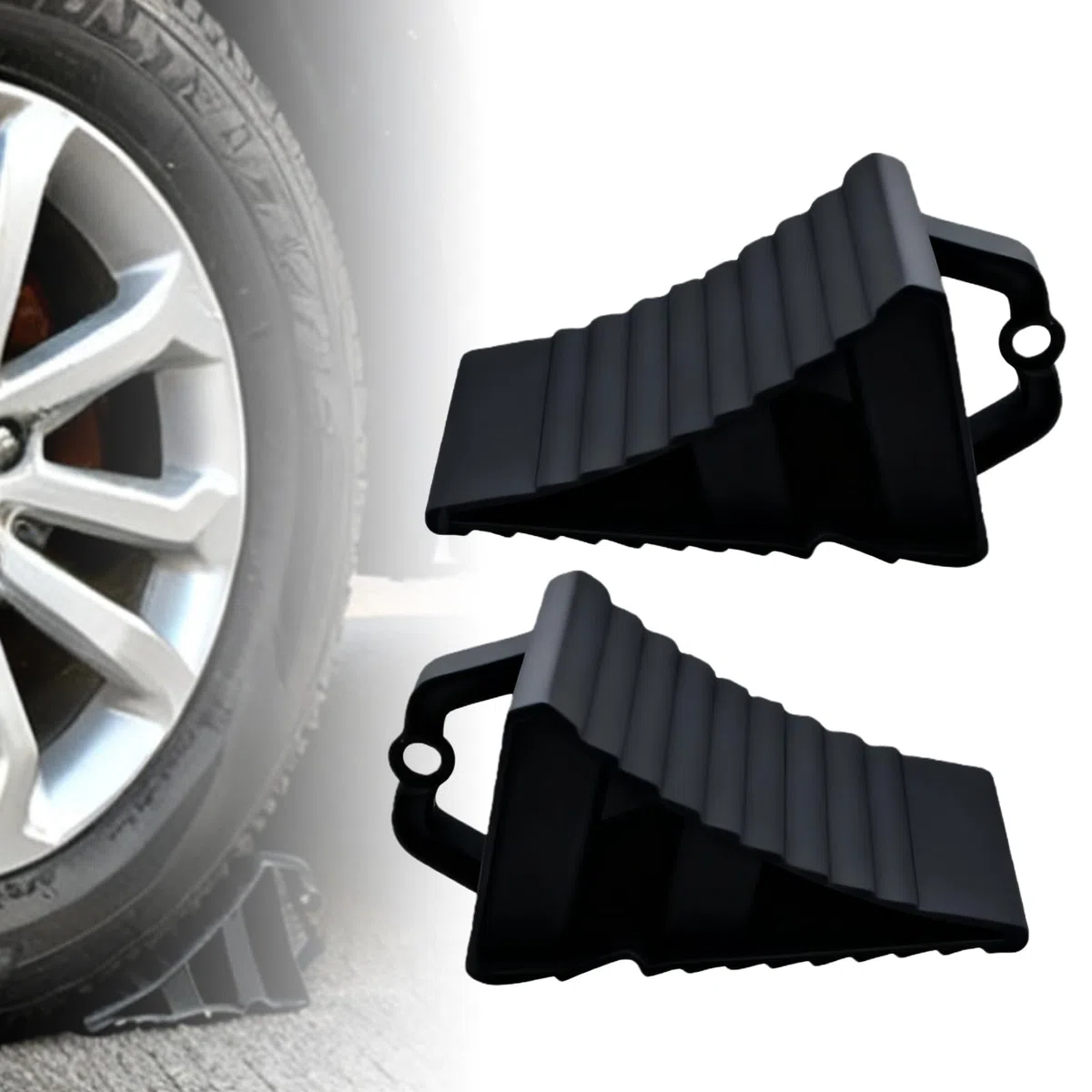 Cuña de rueda con mango: 2 piezas Negro antideslizante Portátil Cuñas para remolques, 20x12x11cm Plástico Cuña de rueda Cuña de freno, Cuñas para caravana, Cuñas de freno para remolques para