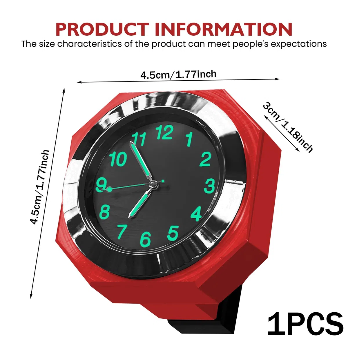 Reloj de motocicleta resistente al agua, reloj de moto luminoso, relojes de motocicleta para manillar, reloj de motocicleta, accesorios de bicicleta, diámetro 22-26 mm - rojo