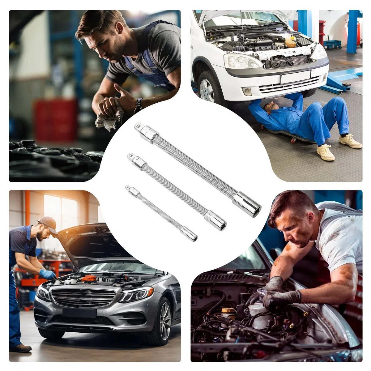 Generisch Varilla de extensión flexible, 3 barras de metal flexibles portátiles | Juego de extensión flexible para coche, automóvil, vehículo, coche, garaje, reparación y mantenimiento