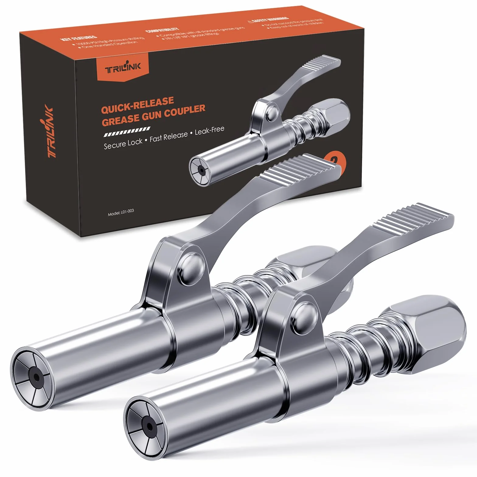 TRILINK Boquilla Engrasadora 2 Piezas – Acoplador de Pistola de Grasa con Liberación Rápida y Uso con Una Mano – 6 Mordazas – Adaptador 1/8" NPT Compatible con Engrasadores SAE y Métricos