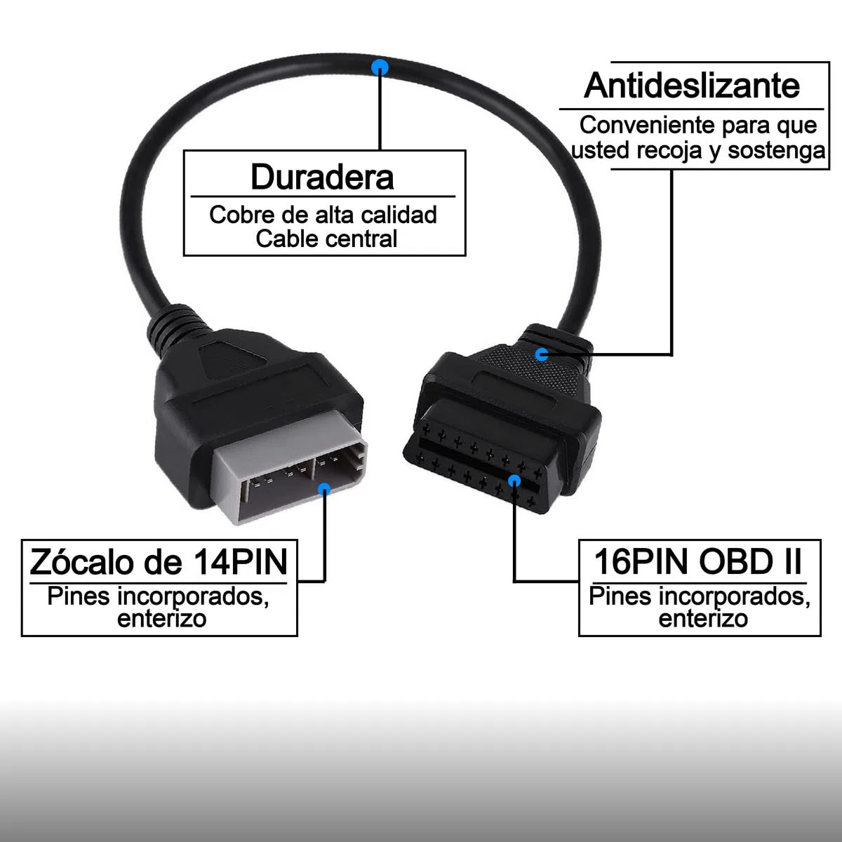 S-EOLF-NISSAN14P - Adaptador de diagnóstico OBD OBD2 16 Pin Connector para NISSAN 14 Pin, color: Negro