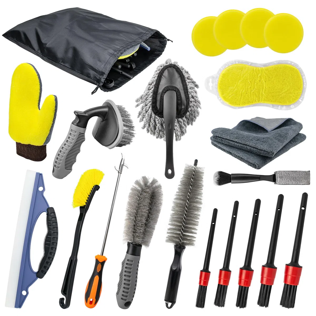 Kit Limpieza Coche, 21 Piezas Cepillo Limpieza Coche Kit de Limpieza Coche para Interior y Exterior Productos de Limpieza para Coche Kit Limpieza para Coche