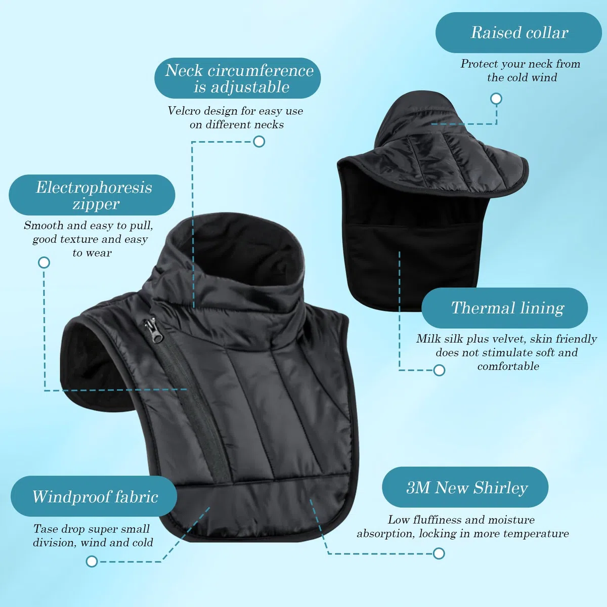 Calentador de cuello a prueba de viento para moto, ajustable, con cremallera y bolsa de almacenamiento, calentador de cuello y pecho para moto, equipo de invierno, para ciclismo al aire libre,