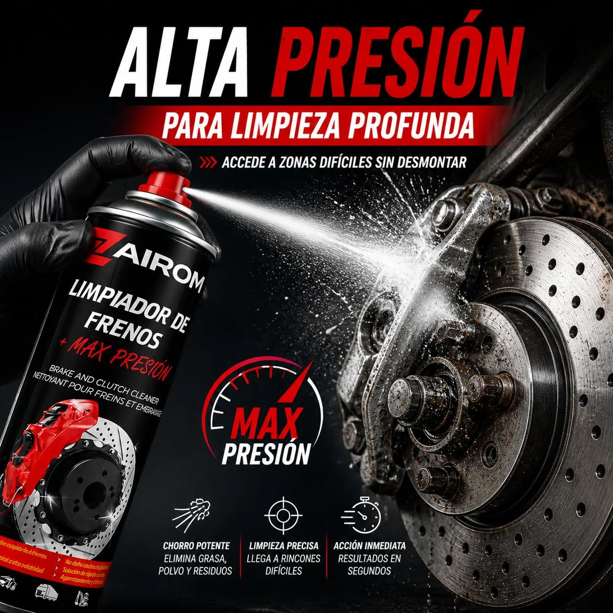 Limpiador de Frenos Spray 500 ml, Limpia Frenos, Embrague y Piezas Metalicas, Secado rápido Sin Residuos, Desengrasante para Coche y Moto Pack 4 Unidades