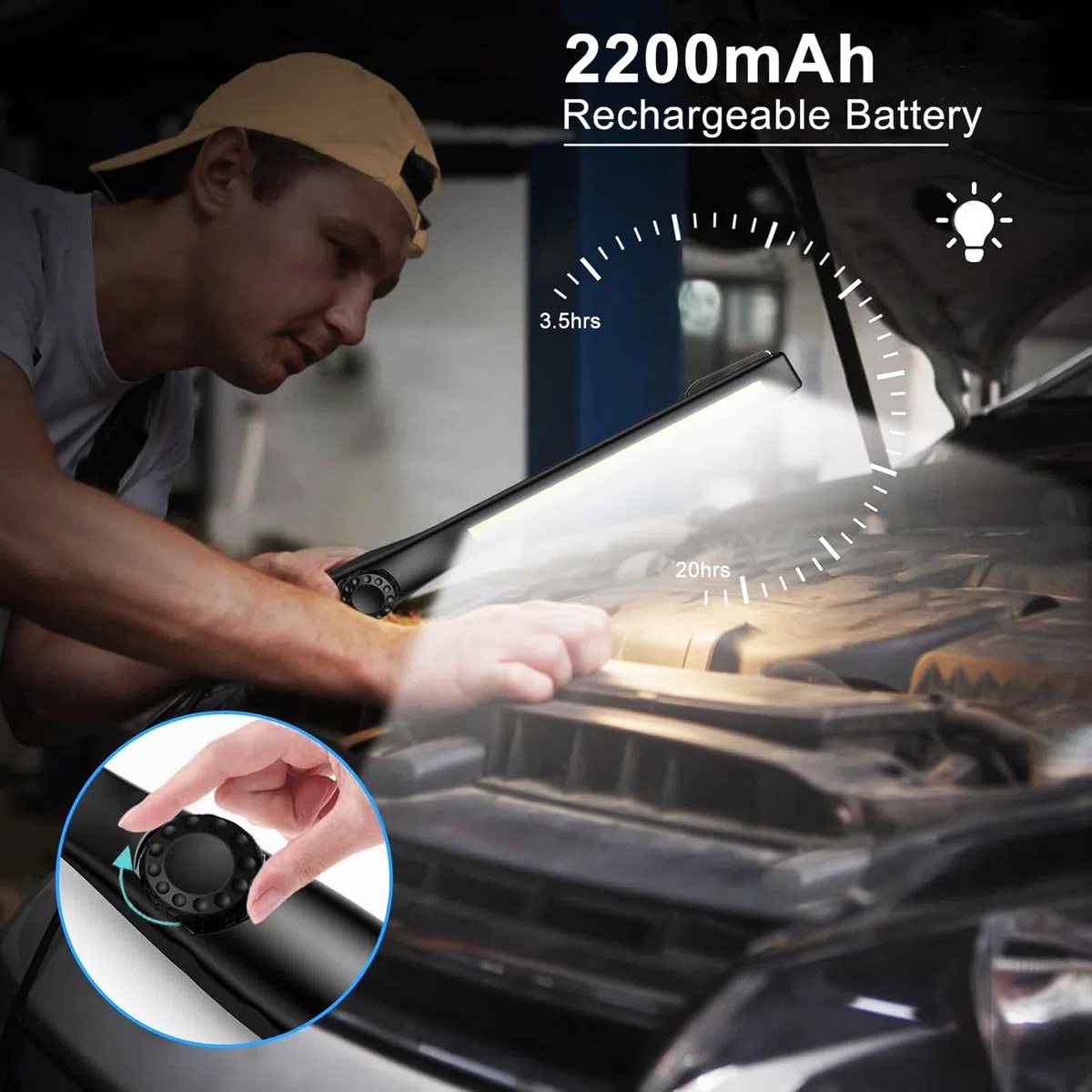 Linterna de Trabajo COB LED Recargable Iman Profesional, Linterna Trabajo LED Recargable USB, Luz de Trabajo Portatil, con Gancho, Base Imán, Cable USB para Casa Auto Camping Emergencia Reparacion