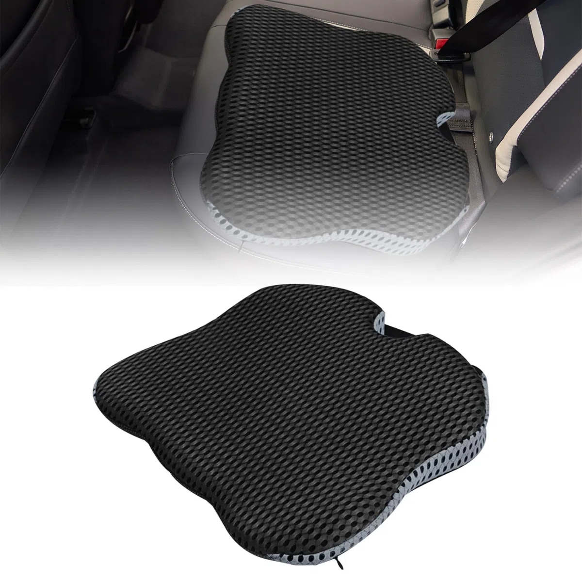 Cojin Asiento Coche, Cojines Forma Cuña Automóvil, Cojines Conductores, Espuma Viscoelástica Asiento Refuerzo, Base Antideslizante, Asiento Coche Ergonómico Sentarse, Funda Lavable (Negro)