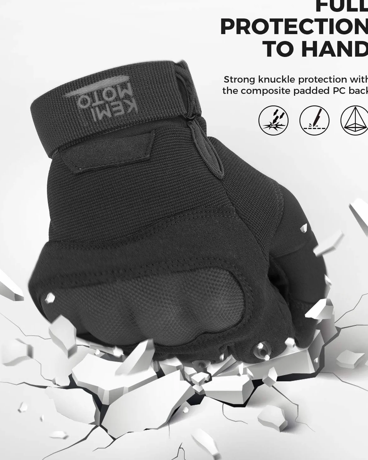 KEMIMOTO Guantes Moto Hombre, Guantes Moto Pantalla Táctil Protección, Tácticos Militares Dedo Completo Antideslizante para MTB ATV Escalada Paintball Motocross