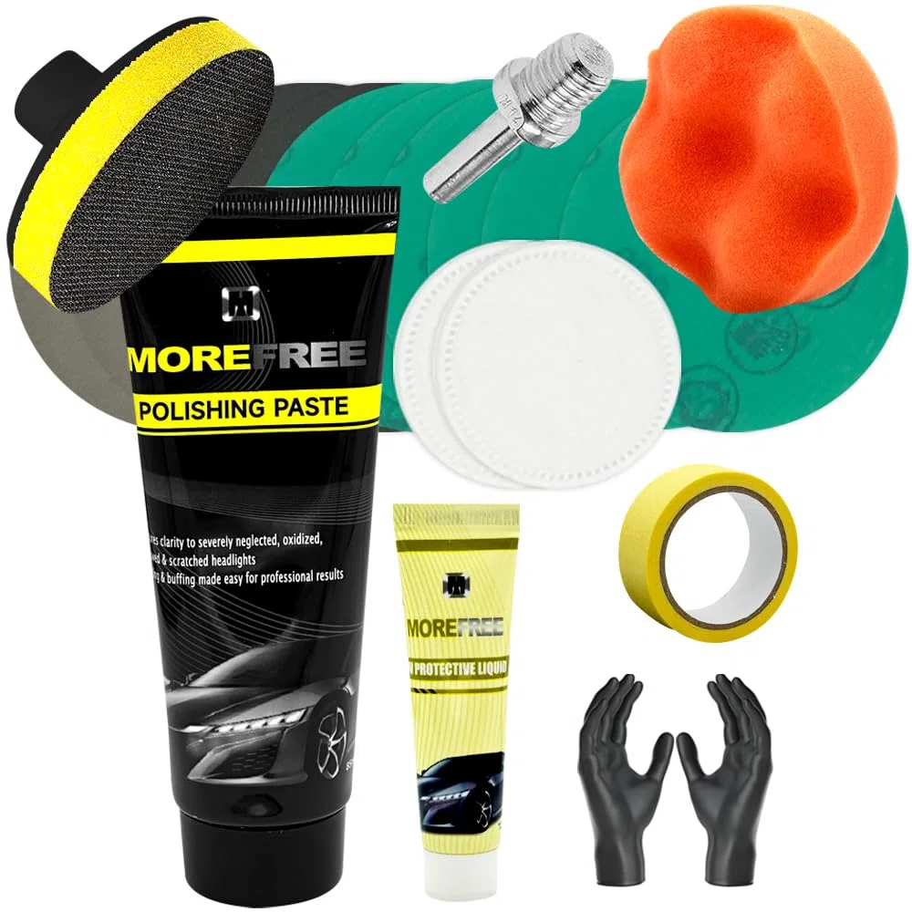 MORE FREE-Kit Pulir Faros Coche,Kit de Pulido de Faros de Automóviles,pulir Faros Coche para Restauración Faros Turbios, Restaurador de Faros amarillentos o Desgastados