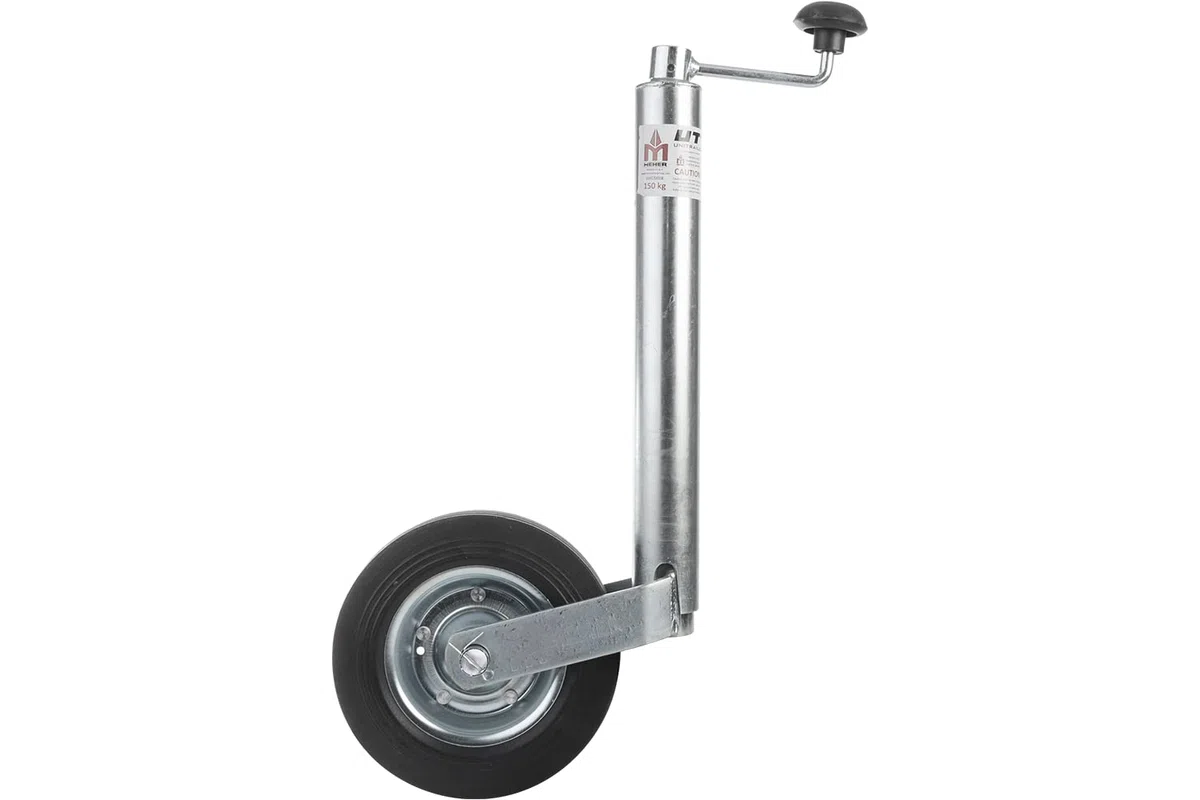 UNITRAILER Rueda Jockey para Remolque 150 kg 48 mm 505-730 mm, Rueda de Apoyo con Rueda Maciza 200x50, manivela con cojinete de Empuje, para Caravana, Remolque y Plataforma