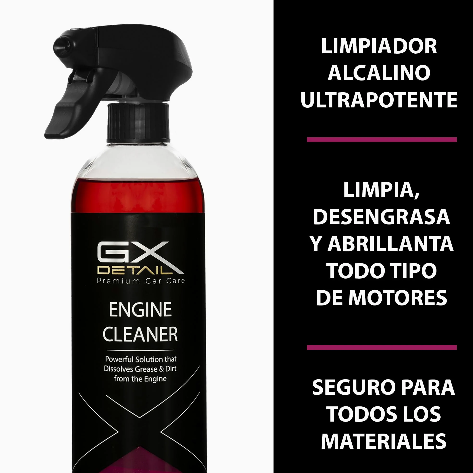 GxDetail Limpia Motores Premium para Coche 1 Litro – Desengrasante Potente y Seguro – Elimina Grasa, Aceite y Suciedad – Protección y Brillo Profesional – Fácil Aplicación.