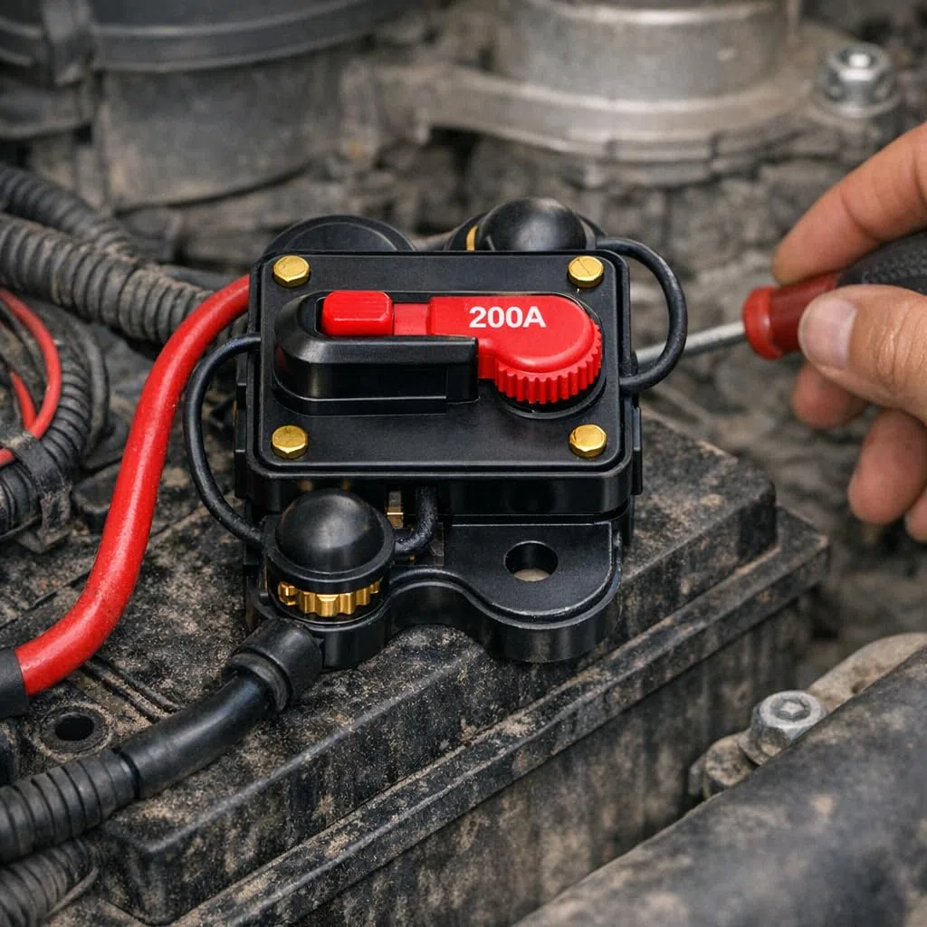 Disyuntor Impermeable, Fusible 200A 12V-24V Audio Interruptor de Circuito, Reinicio AutomáTico para Motor Auto Coche Barco Marino Bicicleta.