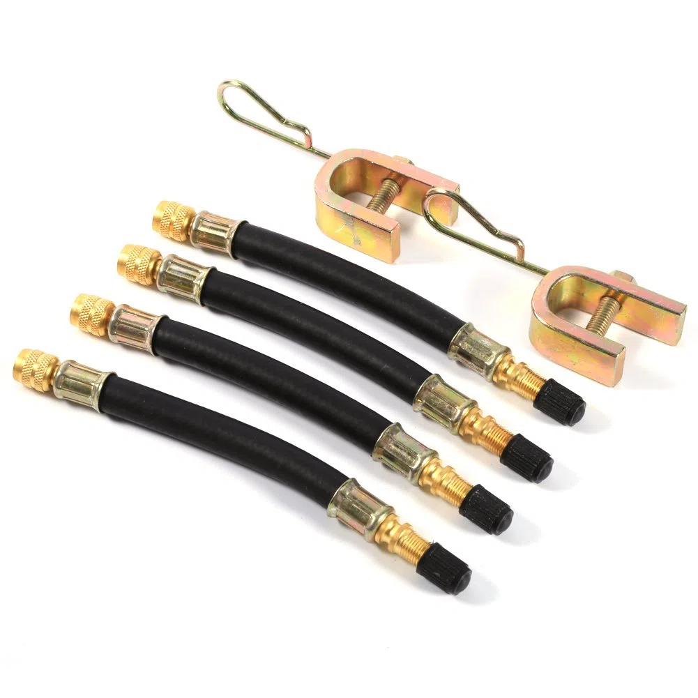 4 x extensión doble de válvula de neumático flexible con adaptador para rueda de autobús y camión de transmisión 140 mm + 2 abrazaderas