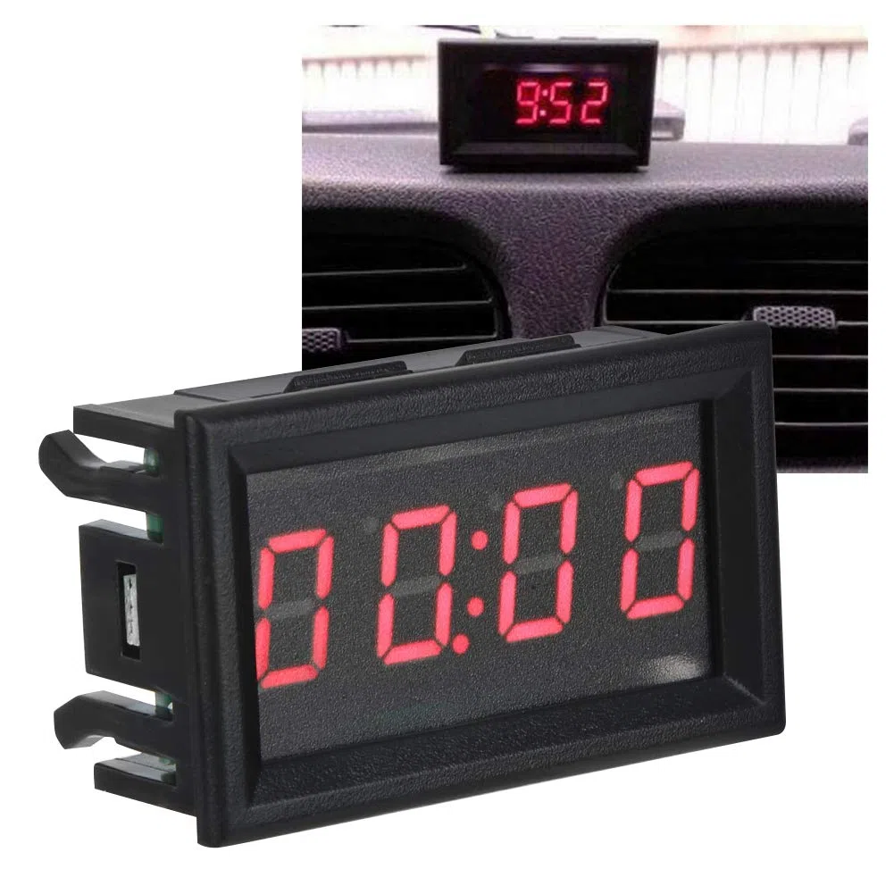 Relojes Digitales Electrónicos LED para Automóviles, Reloj Digital para Tablero de Automóvil DC 4.5-30V para Automóviles, Camiones, Barcos (opción Azul Rojo Verde)(rojo)