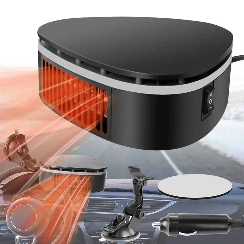 Calentador de Coche 12 V, 2 in 1 Calefactor Coche Mechero Portátil con Instalación de Ventosas, 360 ° Rotación Desempañador de Parabrisas Calefactor Coche para la Mayoría de los Automóviles, Camping