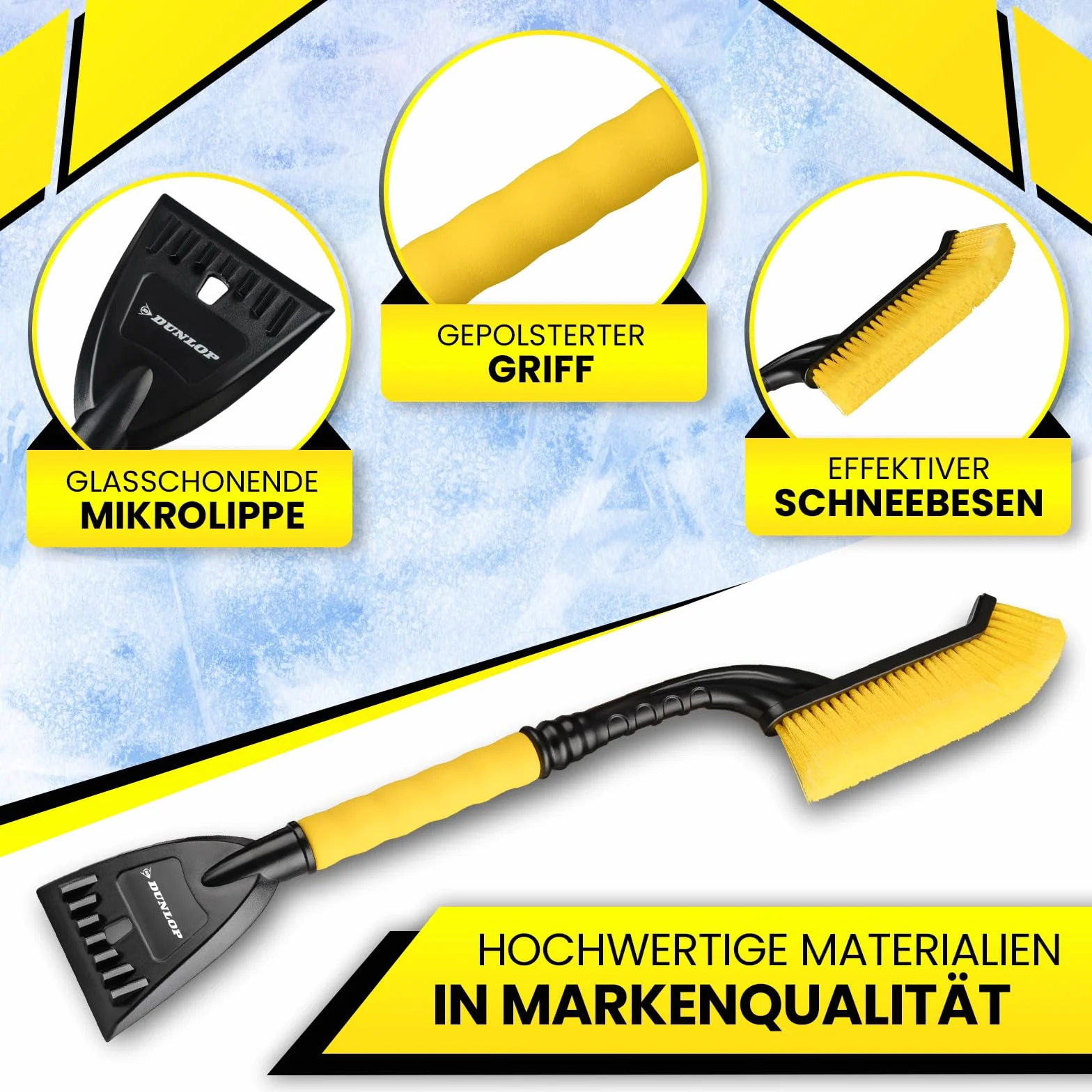 DUNLOP Rascador de hielo para coche con escoba, rápido hielo y nieve, con microlabio especial de 105 mm de ancho, elimina suavemente el parabrisas telescópico