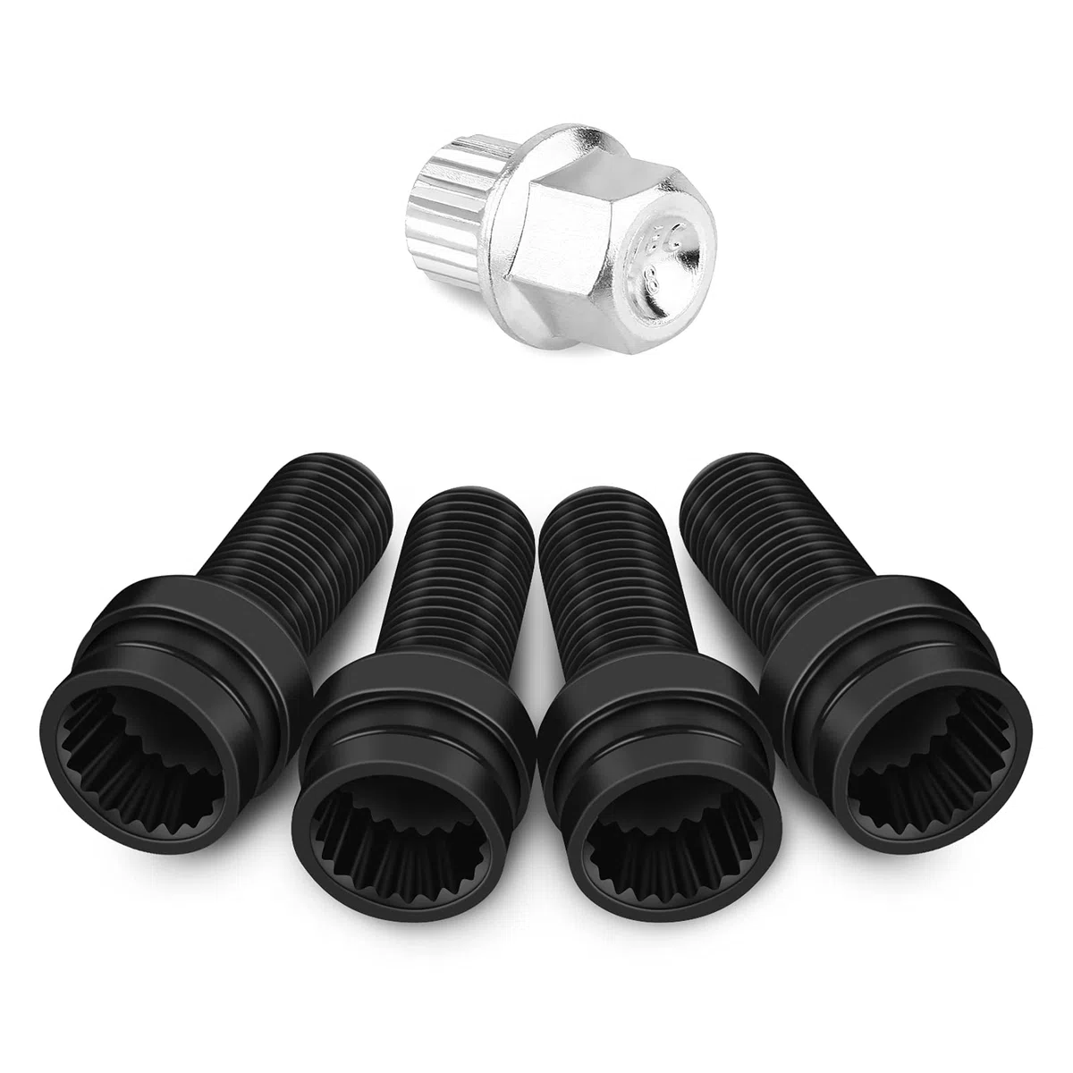 Tuerca Antirrobo de Rueda de Coche, Perno de Acero Negro, M14 x 1.5mm, Conjunto de Seguridad Bloqueable