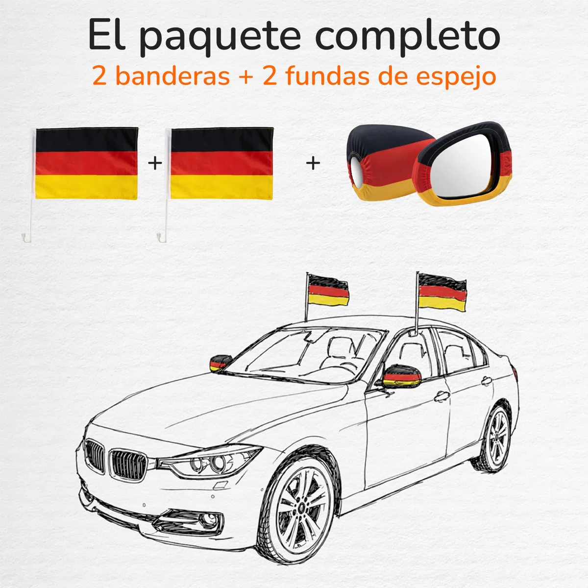Upgrade4cars Bandera de Coche Alemania + Fundas Espejos Laterales | Banderín Auto Negro Rojo Oro 45x30 cm | Bandera MAX. 60 km/h