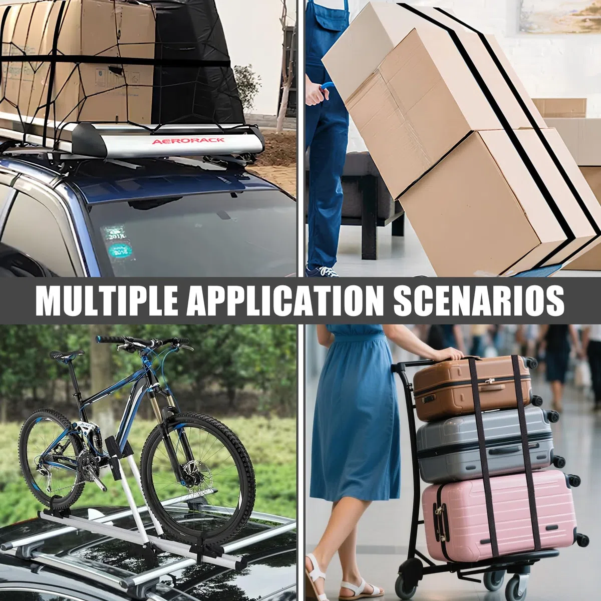 12 piezas/3 tamaños Correas tensoras negras con trinquete, juego de cintas de sujeción con cerradura de apriete para equipaje, fijaciones de bicicletas, correas de sujeción con cerradura de apriete
