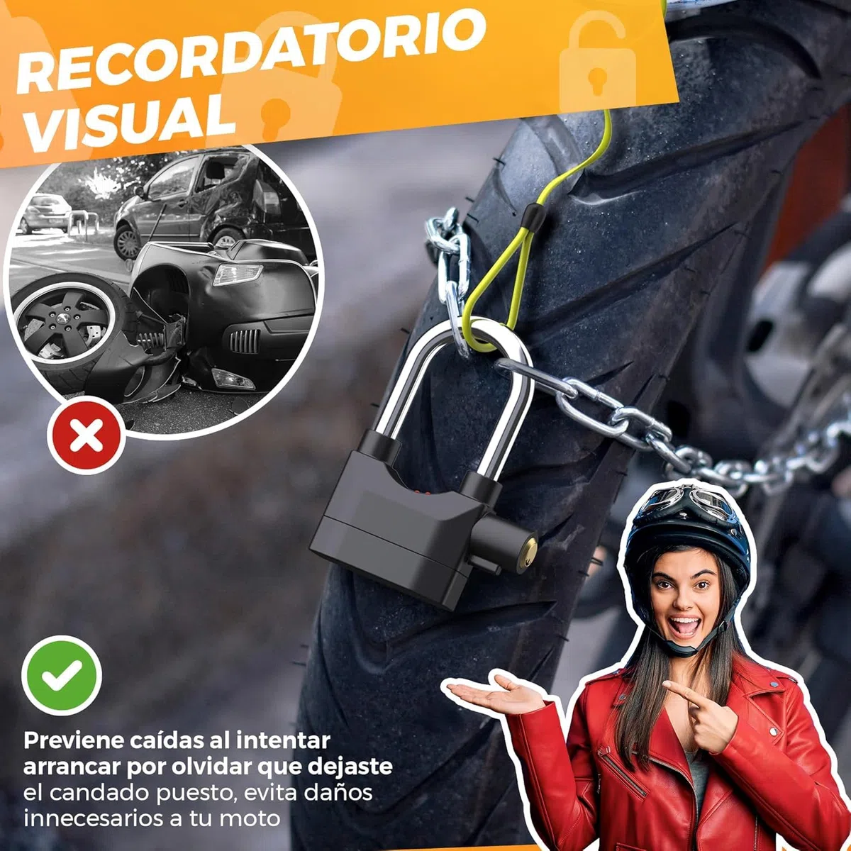 Candado para Moto Alarma 110dB para Antirrobo de Patinetes y Bicicletas - Disco de Freno con Cable Recordatorio de 1.5m y Pilas Incluidas de Acero Inoxidable