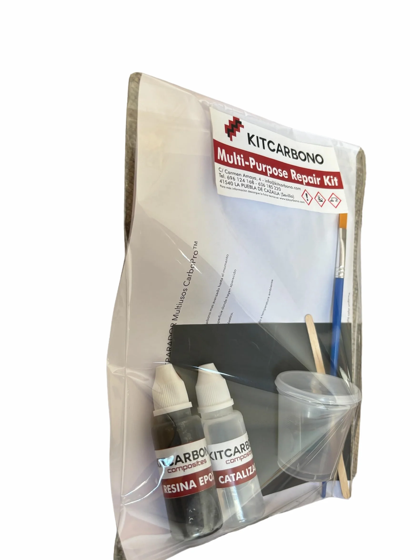 Kitcarbono Kit Reparación Fibra de Carbono | Tejido Estabilizado Twill 2/2 Carbopro | Resina Epoxi Transparente | Kit Reparación Padel