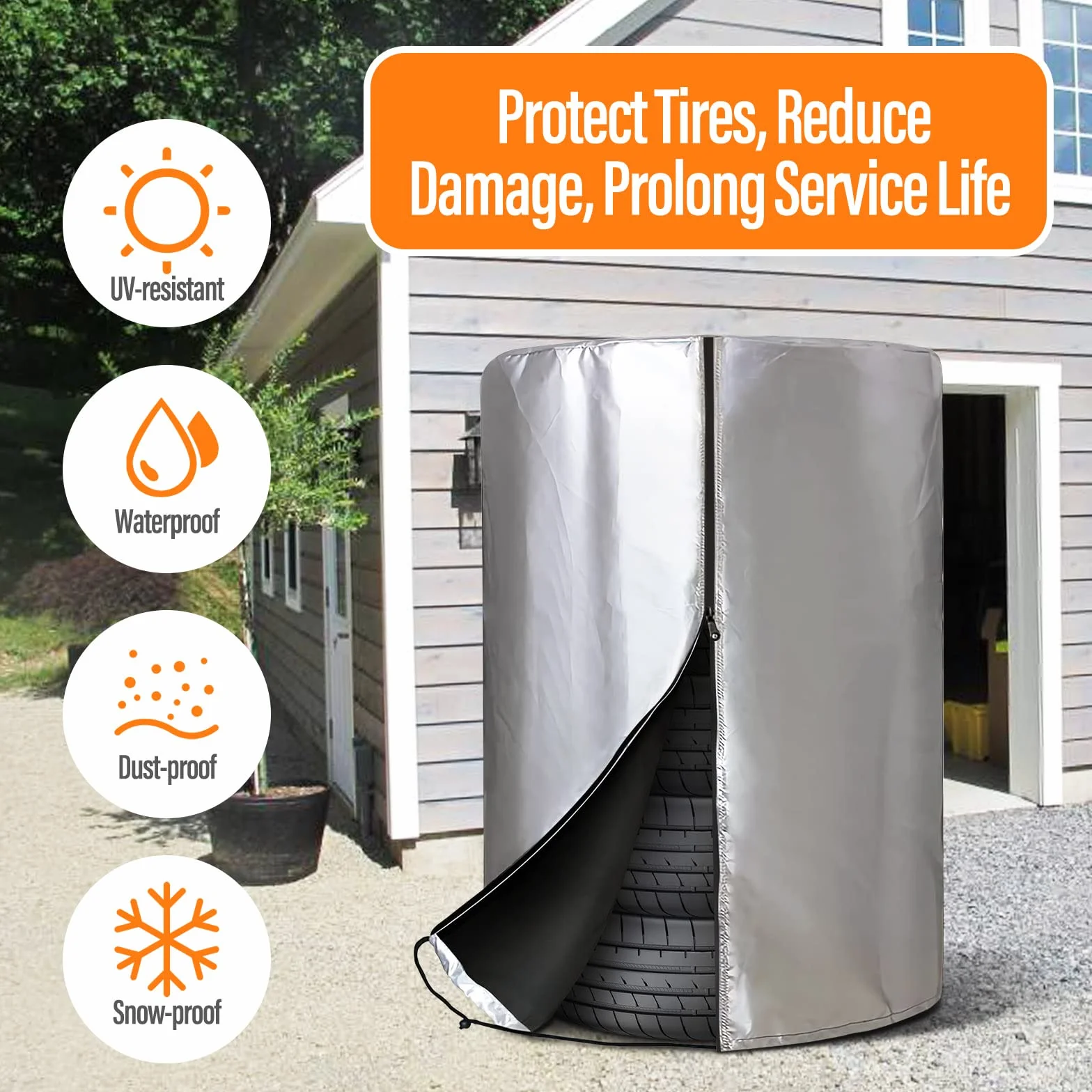 ZATOOTO Bolsas para Neumáticos, Impermeable a Prueba de Polvo Temporada Neumáticos Protectora Sostiene 4 Neumáticos (14/15/16/17/18 Pulgadas), Recubierto de Plata 210D Oxford, 72 x 117 CM
