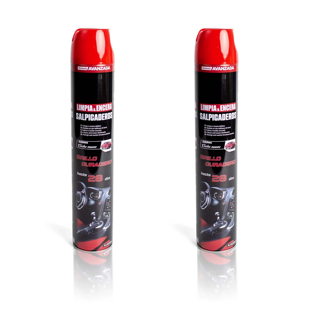 Limpiador Salpicadero Coche con Cera Spray – Limpia, Protege y Da Brillo Interior Auto – Antipolvo, Antigrasa, Aroma Coche Nuevo, Acabado Natural No Graso – Brillo Duradero hasta 28 Días